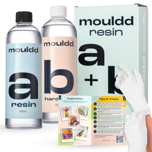 Mouldd 1L Epoxy Resin Kit - Crystal Clear Resin & Hardener for DIY Arts and Crafts - For Making Coasters, Jewellery, Trays, Table Top Coatings - Food Safe, Heat & UV Resistant