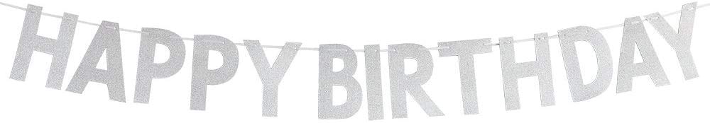 Karoo Jan Silver Glitter Happy Birthday Banner, Happy 1st 3rd 10th 16th 30th 40th 50th 60th 90th Birthday Party Decorations Supplies