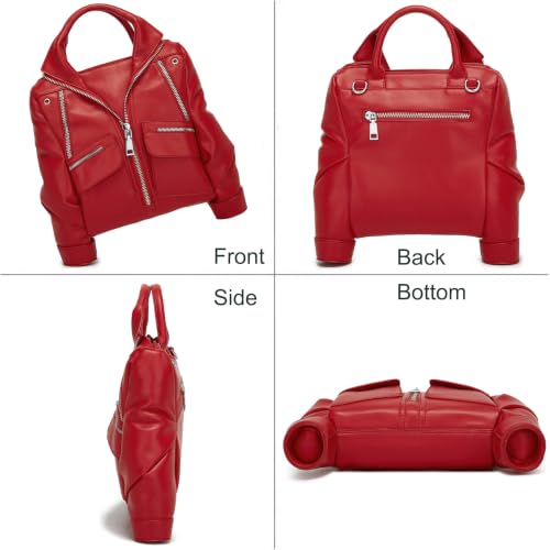 Image of Women Novelty Jacket Shaped Handbag Purse Y2K Punk Crossbody Shoulder Bag | Premium vegan PU leather. Fixed top handle for carrying & adjustable detachable strap for shoulder or crossbody styling.