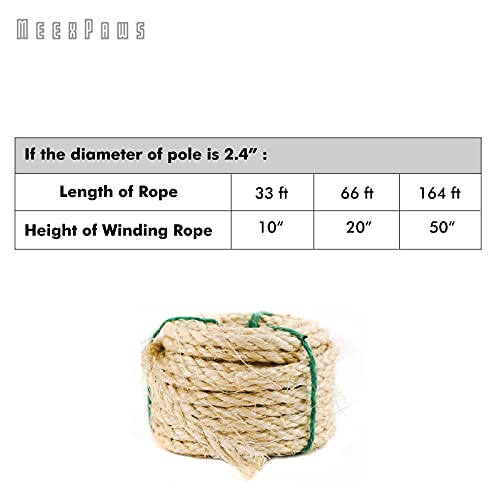 MEEXPAWS Natural Strong Sisal Rope Replacement for Cat Scratching Posts for Winding Easy & Tight | 1/4 “ Diameter | Brown | 164FT - Thumbnail 5