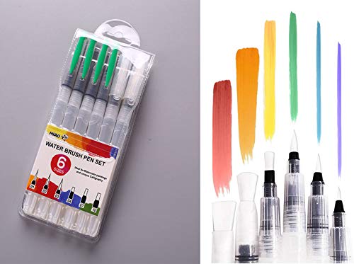 Pluma de Pincel de Acuarela,6 Piezas de Pincel de Acuarela,Pincel de Agua Pluma Pincel Recargable con depósito de Agua Pintura de Acuarela,para Pintura Artistica