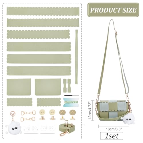 WADORN DIY PU Leather Purse Making Kit, Crossbody Shoulder Bag Making Set, Green, Light Green, 16x12cm - Image 2