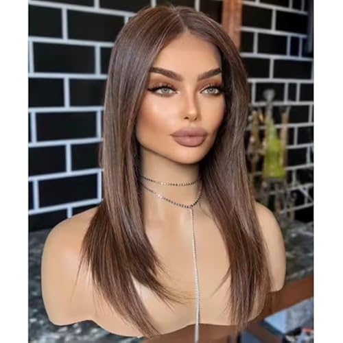 #2 Dark Brown Color Soft Straight HD Lace Front Human Hair Wigs Silk Base Top Wig 13x6 Transparent Lace with Baby Hair Bleached Knots Pre Plucked Natural Hairline 150% Density 16inch