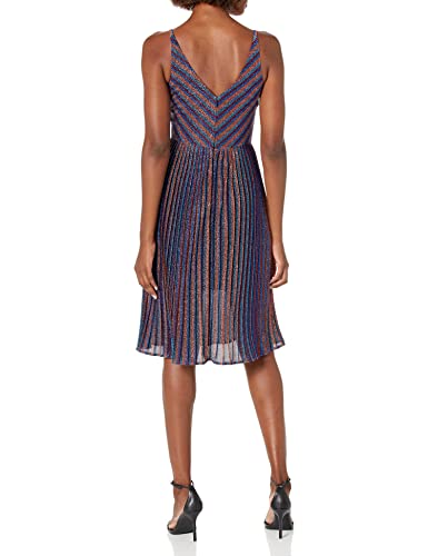 Dress The Population Women's Haley Sleeveless Plunging Fit & Flare Pleated Party Dress Dress, Metallic Cobalt Multi, S #TOP1
