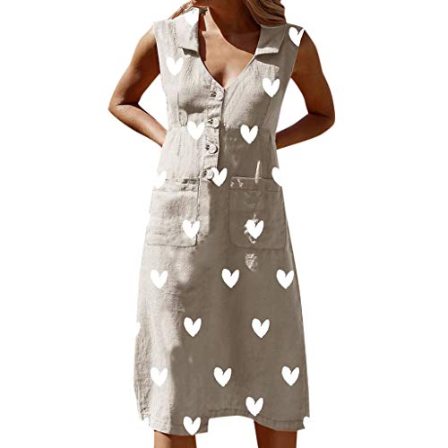 wave166_Vestido, Informal De Verano De Mujer con Botones Sin Mangas Vestido Medio
