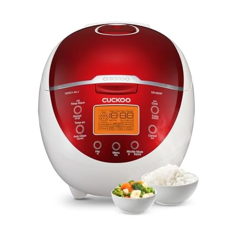 CUCKOO Micom Rice Cooker 6 Cup Uncooked / 12 Cup Cooked, Fuzzy Logic Electric Rice Cooker Small, Sticky Rice Maker with 12 Menu Modes, Nonstick Small Rice Cooker & Steamer, White / Red (CR-0655F) Cover