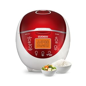 CUCKOO Micom Rice Cooker 6 Cup Uncooked / 12 Cup Cooked, Fuzzy Logic Electric Rice Cooker Small, Sticky Rice Maker with 12 Menu Modes, Nonstick Small Rice Cooker & Steamer, White / Red (CR-0655F)