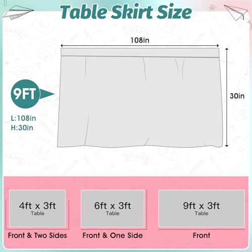 Image of 9FT Pastel Smiley Face Table Skirt Daisy Teacher Desk Skirt for Colorful Classroom Decor Rectangle Table Cloth Rainbow Tablecover for Back to School Party Decorations Home Office Bookcase Cabinet