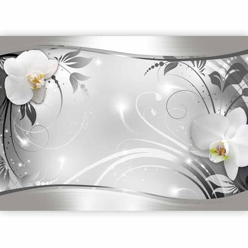 murando Fototapete Blumen 300x210 cm Vlies Tapeten Wandtapete XXL Moderne Wanddeko Design Wand Dekoration Wohnzimmer Schlafzimmer Büro Flur weiß grau silber Orchidee Ornament Abstrakt b-A-0078-a-b