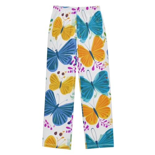 Colorful Butterfly Boys Long Pants Soft Trousers Elastic Waist Kids Lounge Bottoms with Pockets S-XL