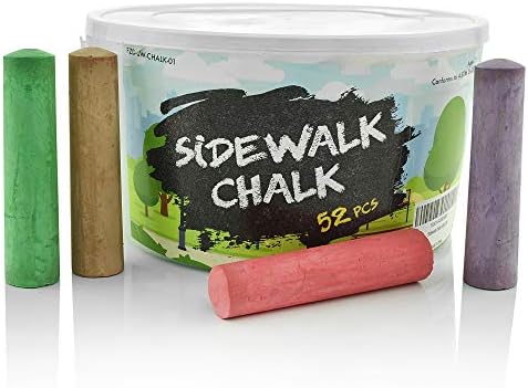 Fat Zebra Designs Sidewalk Chalk Set - 52 Vibrant Jumbo Street Chalks, 10 Bright Colors, Nontoxic, Washable, Tapered, Reusable Container