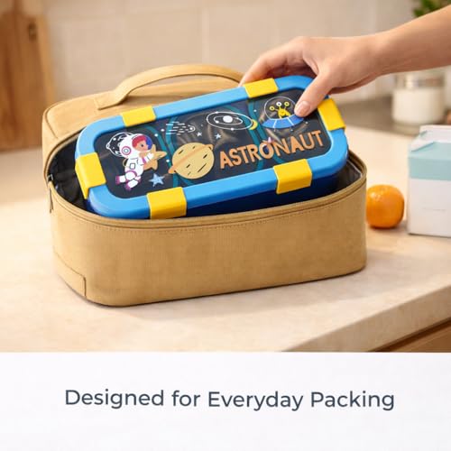 Image of Motka Kids Lunch Box 2 Compartment Combo with Insulated Bag | 700ml Stainless Steel Bento Box for Kids, Leakproof Silicone Seal, Built-in Cutlery, School Travel Food Container - Blue