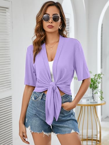 Image of Heymoments Women's Lightweight Open Front Cardigans Short Sleeve Casual Soft Knit Cardigan Sweaters with Pocket S-2XL