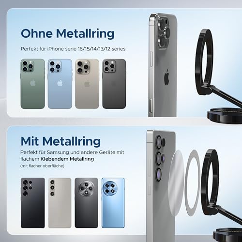 PORTENTUM Handyhalterung Auto für Magsafe – Faltbare Autohalterung mit 20x N52 Magnet und 360° Drehung – Für Armaturenbrett Büro oder andere Oberflächen - Schwarz