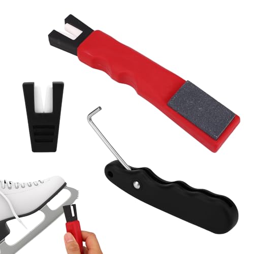 Sinbana 3pcs Ice Skate Maintenance Kit, Including Ice Skate Sharpener Shoe Lace Tightener & Toe Pick Guard Lace Tightening Blade Sharpening Tool Accessories for Hockey & Figure Skating