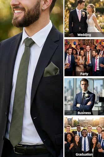 Image of HISDERN Mens Ties Solid Color Ties for Men Formal Necktie with Pocket Square Set Satin Silk Neck Tie Handkerchiefs Set