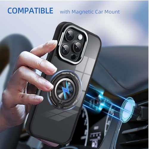 Image of KARWAN️360 Degree Stand with Mag-Safe Case with N52 Strong Magnets Mag-Safe Phone case Cover for iPhone 16 Pro Max || Mobile Back Cover for iPhone 16 Pro Max || Black