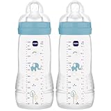 MAM Easy Active Bottles | 2 Pack (2 x 330ml) | Fast Flow MAM Teats Size 3 | Baby Accessories | Blue (Various Designs)