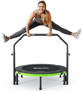 BCAN Trampolin Indoor, 102 cm Jumping Trampolin Fitness, Faltbar, Tragfähigkeit 150 KG, Verstärkte Feder, Verstellbarer Haltegriff mit Schaumstoffpolsterung, Geeignet für Erwachsene und Kinder