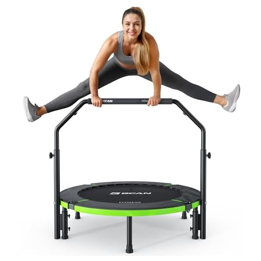BCAN Trampolin Indoor, 102 cm Jumping Trampolin Fitness, Faltbar, Tragfähigkeit 150 KG, Verstärkte Feder, Verstellbarer Haltegriff mit Schaumstoffpolsterung, Geeignet für Erwachsene und Kinder
