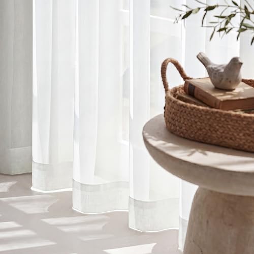 Image of NICETOWN Beige Sheer Curtains 96 Inches Long, W42xL96, 2 Panels | Rod Pocket Lightweight Drapes Voile Sheer Air & Breathable Window Treatments for Living Room, Home Decor