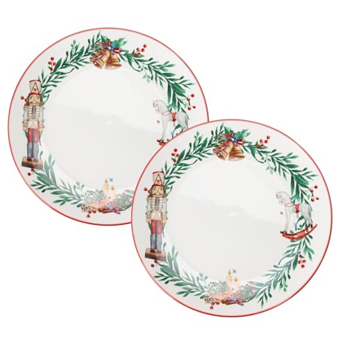 Carousel Home Pack of 2 Nutcracker Christmas Plates | Round Ceramic Festive Serving Dishes Christmas Serving Plates | Christmas Tableware Xmas Dinner Plates - 27cm