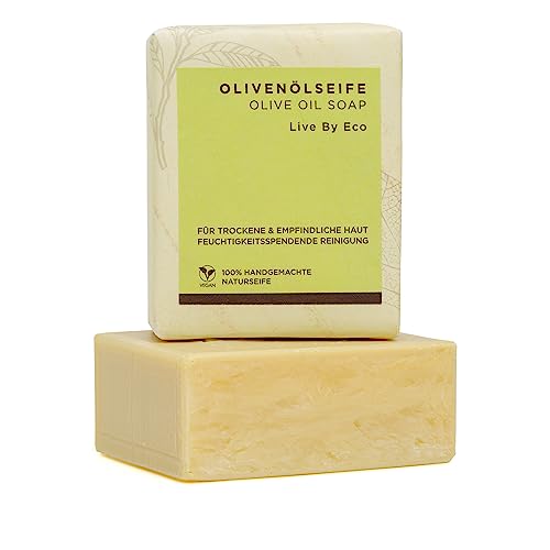 Live By Eco - Olivenölseife, Für Trockene und Empfindliche Haut, Feuchtigkeitsspendende Reinigung, Vegan Seife, Nachhaltig, Handgemacht Seife, Naturseife - 100g