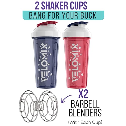 -2 Pack- 28 oz Protein Shaker Bottles for Protein Mixes - 2x Wire Whisk | Leak Proof Shaker Cups for Protein Shakes and Pre Workout | Protein Shaker Bottle Pack (USA Flag)