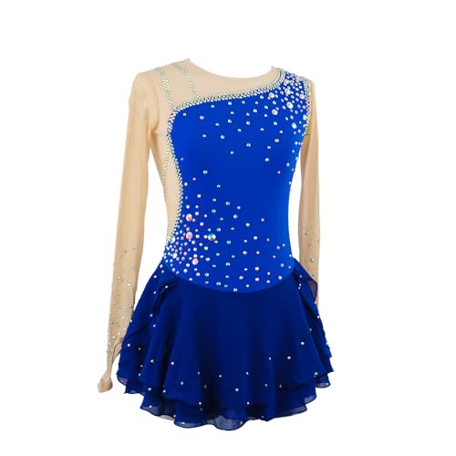 ZAGITOVA Vestido feminino de patinação artística com strass, manga comprida, feito à mão, para patin