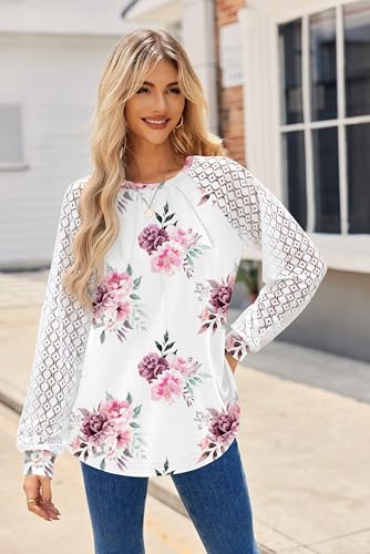 Image of HOTOUCH Women's Lace Long Sleeve Spring Dressy Casual Business Work Trendy Shirts