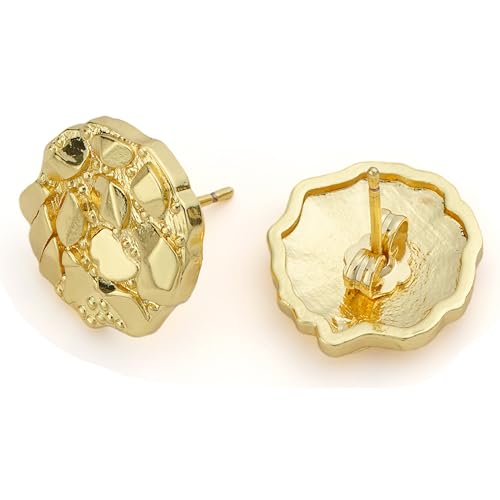 14k Gold Round Rough Textured Cookie Nugget Stud Earrings For Men/Women Unisex (XL(14mm)) by BSMCXB - Used condition - Image 3
