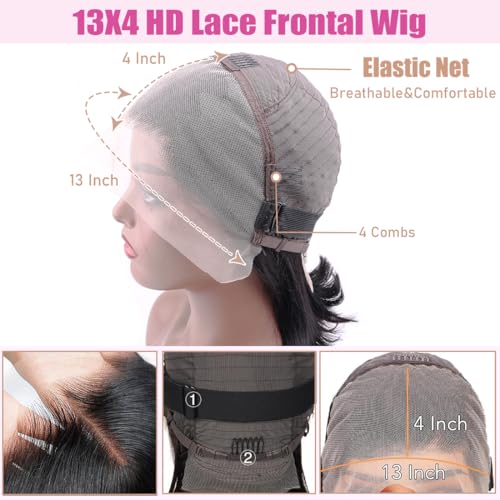 13x4 Lace Front Wigs Human Hair for Women 180 Density HD Transparent Pre Plucked Glueless Straight Human Hair Wig Brazilian Real Human Hair Lace Frontal Wigs Natural Black Color 20 Inch - Image 3