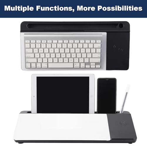 Image of Small Glass Desktop Whiteboard Dry-Erase-Board - Computer Keyboard Stand with Wireless Charger White Board Surface Pad with Drawer, Desk Organizers with Accessories for Office, Home, School Supplies