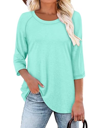 KISSMODA Tunic Tops for Women Loose Fit Dressy Round Neck Pleated 3/4 Length Sleeve Spring Tops