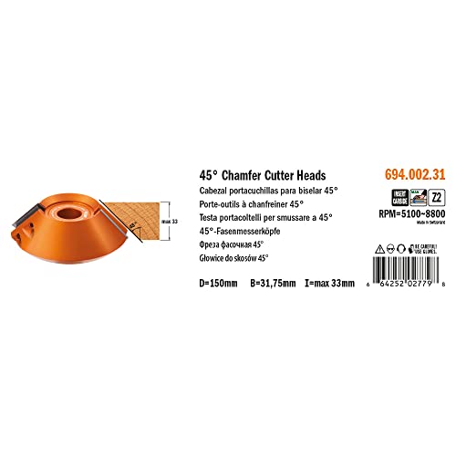 CMT 694.002.31 45 degree Chamfer Cutter Head, 5-29/32-Inch Diameter, 1-1/4-Inch Bore