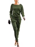 Uni Clau Womens Ribbed 2 Piece Outfits - Long Sleeve Pullover Sweatshirt and Long Pants Set Tracksui