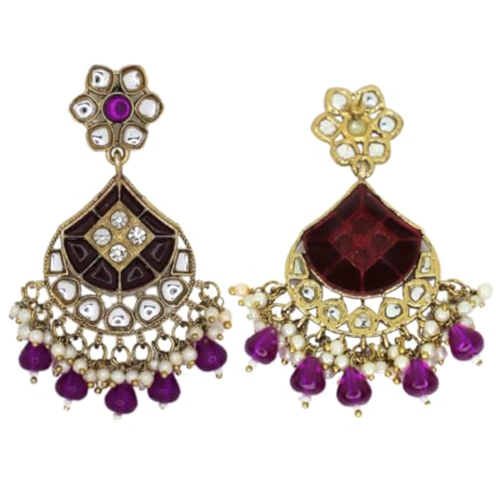 Traditional Plated Meenakari Kundan Earrings with Beads