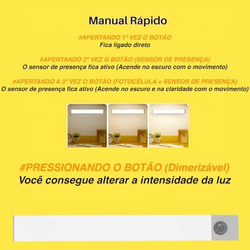 Luminária Led Sensor Presença Luz Armário Recarregável 20cm