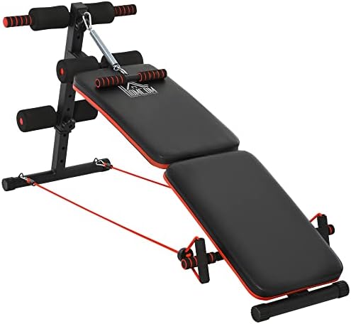 HOMCOM Sit Up Bench Core Workout Adjustable Thigh Support Foldable for Home Gym w/Arm Pulling Rope Black