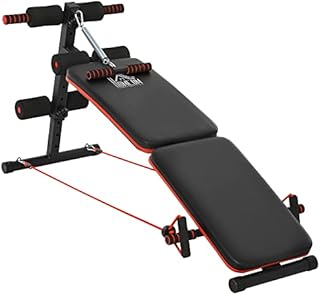 HOMCOM Sit Up Bench Core Workout Adjustable Thigh Support Foldable for Home Gym w/Arm Pulling Rope Black