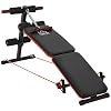 HOMCOM Sit Up Bank Buiktrainer met trainingsbank, trainingskoorden, multifunctioneel, verstelbaar en inklapbaar, staal, zwart + rood, belastbaar tot 110 kg, 47 x 142 x 50-66 cm