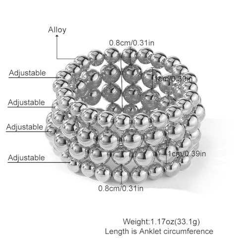 Chunky Beaded Bracelets for Women 14K Gold Plated Stackable Beaded Bracelet Stack Adjustable Large 8MM/10MM Ball Bracelet Set Hip Hop Jewelry Gifts3