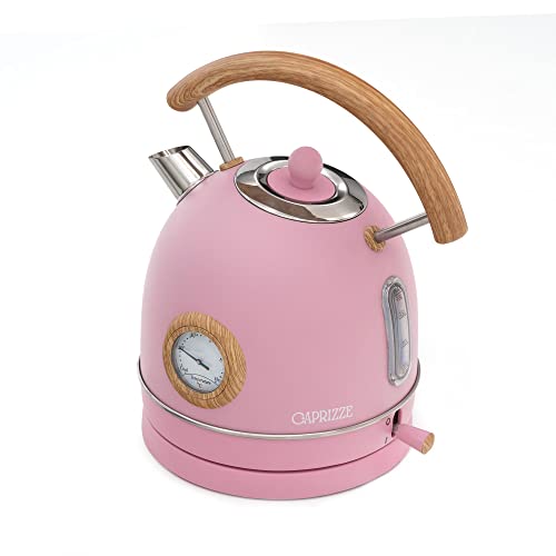Bouilloire Caprizze Nara 2200 W en acier inoxydable avec thermomètre intégré, capacité 1,8 l, rose mat et effet bois