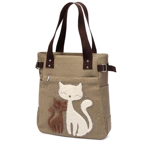 Grand grand sac cabas toile femme vintage cat tote bag zippé idéal voyage