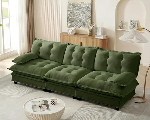 Image of 108 inch Sectional Sleeper Sofa, Modular Deep Seat Couches for Living Room Apartment, Flexible Module Combination Cloud Sofa with Spring Support, Easy Assembly, Dark Green