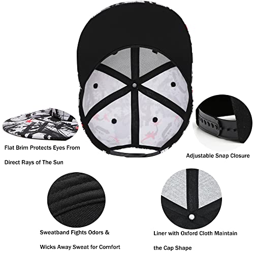 Mens Snapback Baseball Cap Hip Hop Style Flat Visor Adjustable Outdoor Cap Unisex Adjustable Breathable
