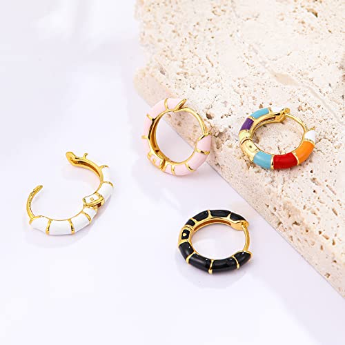 Enamel Hoop Earrings For Women Girls 18K Gold Plated Lightweight Classic Huggie Simple Fashion Earrings Small Multi-Color Enamel Hoop Earring Gifts For Teen Girls (Gold-Multicolour) #TOP3