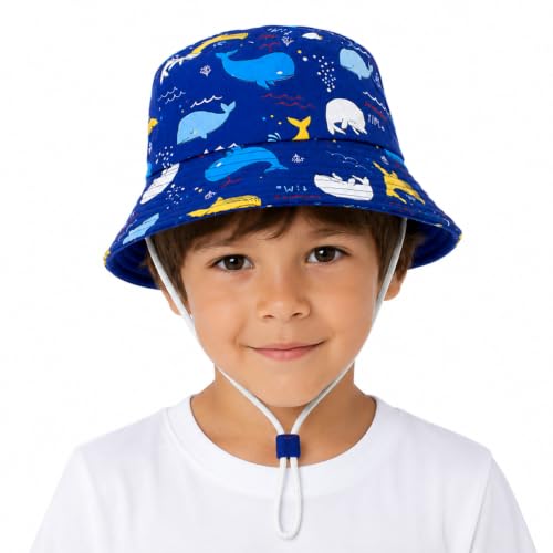 Image of VRITRAZ Unisex Kids Printed Bucket Hat | UV Protection Sun Hat with Adjustable Chin Strap & Summer Beach Travel Outdoor Cap for Toddlers & Children (4-12 Years)