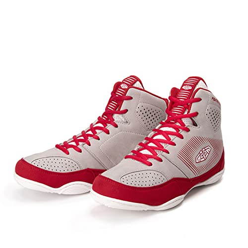 ZKHD Boxschuhe für Herren für Ausbilden, Professionelles Boxen Ringerstiefel Atmungsaktives High-top Gewichtheben Sportschuhe für Erwachsene,Beige-40EU Cover