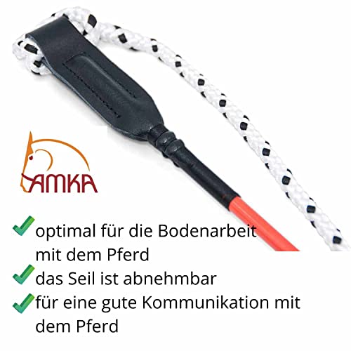 AMKA Bodenarbeit Set mit Kontaktstock mit Seil und Bodenarbeitseil |Pferde Bodenarbeit Set AMKA Kontaktstock mit Seil für die Bodenarbeit 120 cm+ Strick| Reitstick | Finesse-Stick | Carrot Stick | Horsemanstick für Parelli Arbeit, Natural Horsemanship | Karottenstecken | Pferde Kontaktstock mit Lederschlappe - 5